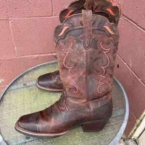 Justin Western Leather Square Toe Cowboy Boots Size 9.5 Woman’s